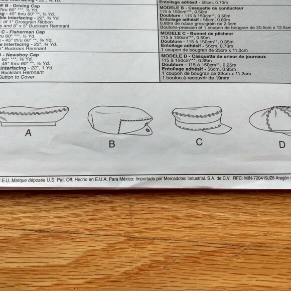 Vintage Hat Sewing Pattern Beret Newsboy Fisherman Driving Caps McCall's 3835 UC - Picture 9 of 11